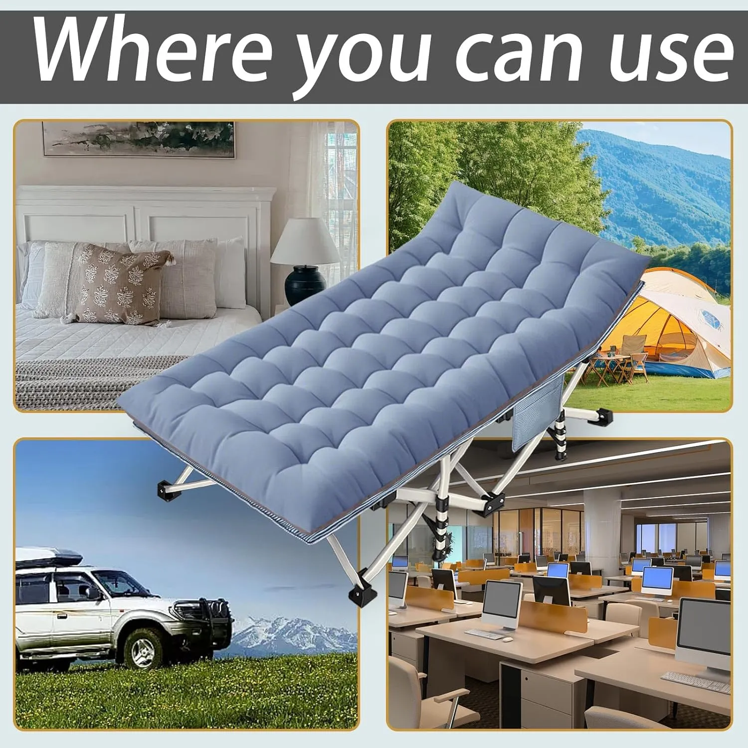 2 Pack XXL Extra Wide Camping Cots for Adults - 79" L x 32" W x 18" H, Includes Comfortable Mattress & Carry Bag - Perfect for Indoor/Outdoor Use, Vacation, Travel