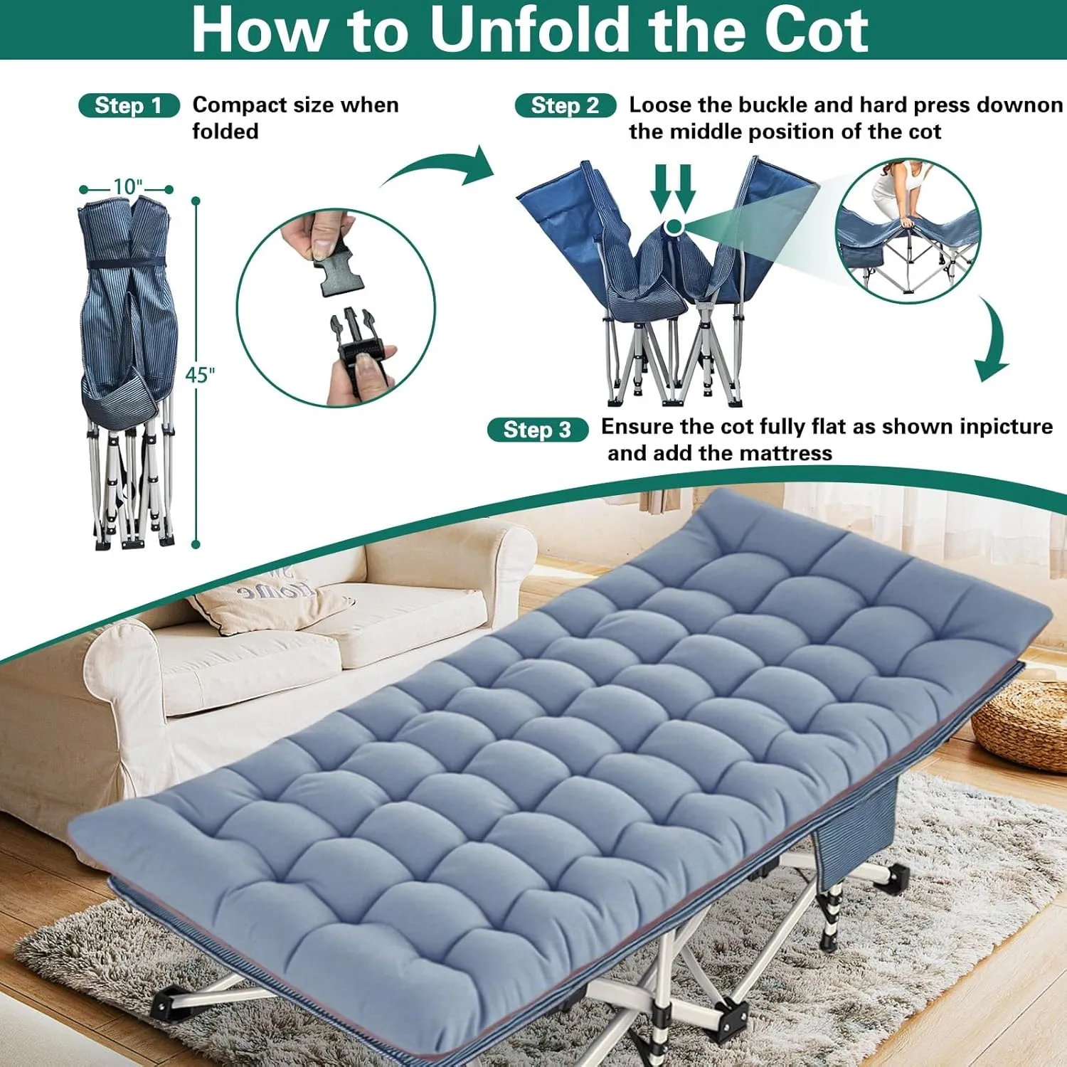 2 Pack XXL Oversize Camping Cot with Mattress Comfortable Sleeping Cots for Adults Extra Wide Cots for Camping Bed Folding Cot Heavy Duty with Carry Bag Easy to Install Outdoor Indoor