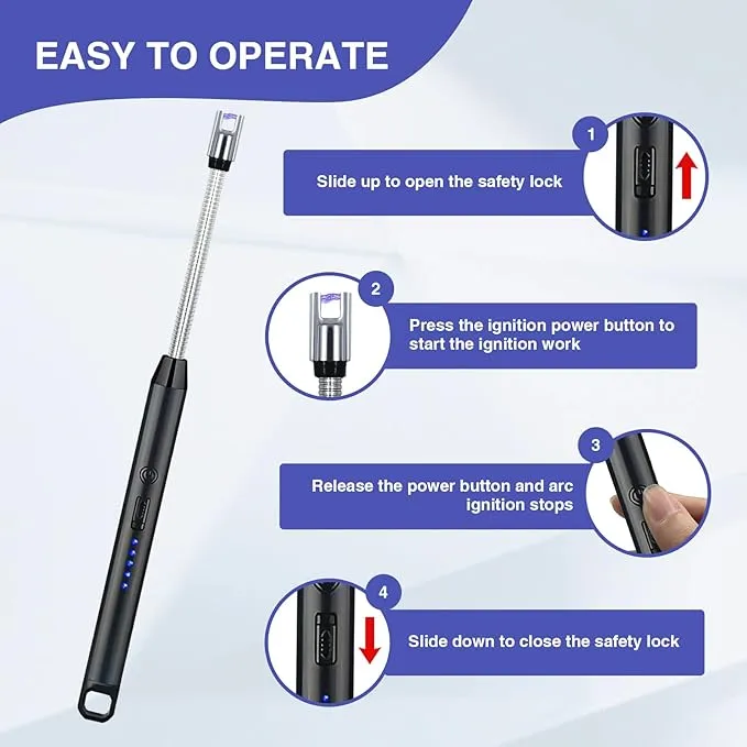 2 PCS Candle Lighter, Electric Lighter Arc Windproof Flameless with 360° Flexible Neck & LED Power Display,USB Rechargeable Lighter for BBQ, Grill, Camping, Fireplace, Stove