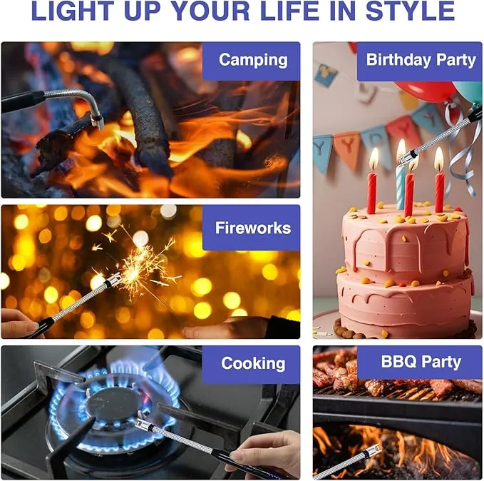 2 PCS Candle Lighter, Electric Lighter Arc Windproof Flameless with 360° Flexible Neck & LED Power Display,USB Rechargeable Lighter for BBQ, Grill, Camping, Fireplace, Stove