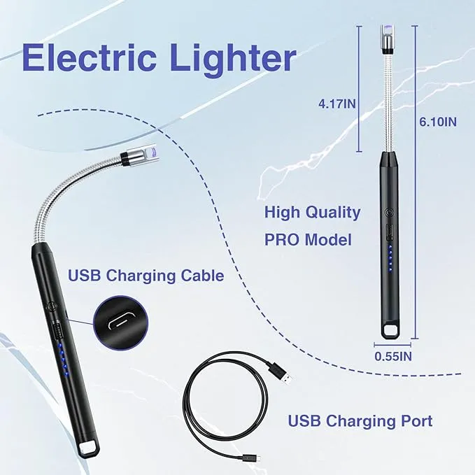 2 PCS Candle Lighter, Electric Lighter Arc Windproof Flameless with 360° Flexible Neck & LED Power Display,USB Rechargeable Lighter for BBQ, Grill, Camping, Fireplace, Stove