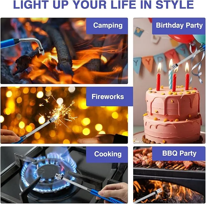 2 PCS Candle Lighter, Electric Lighter Arc Windproof Flameless with 360° Flexible Neck & LED Power Display,USB Rechargeable Lighter for BBQ, Grill, Camping, Fireplace, Stove(Blue)