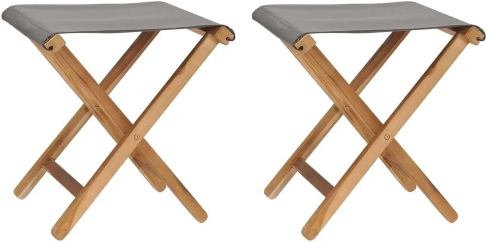 2 Pcs Solid Teak Wood Folding Chairs with Dark Gray Fabric Seat – Durable Outdoor Patio Furniture for Garden, Camping, and Dining