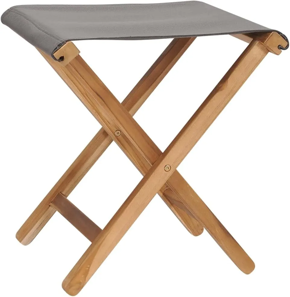 2 Pcs Solid Teak Wood Folding Chairs with Dark Gray Fabric Seat – Durable Outdoor Patio Furniture for Garden, Camping, and Dining
