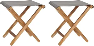 2 Pcs Solid Teak Wood Folding Chairs with Dark Gray Fabric Seat – Durable Outdoor Patio Furniture for Garden, Camping, and Dining
