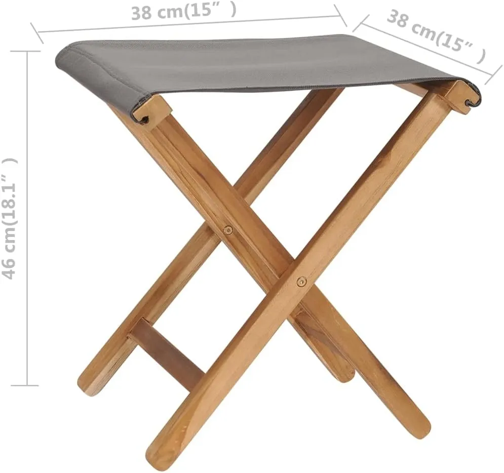 2 Pcs Solid Teak Wood Folding Chairs with Dark Gray Fabric Seat – Durable Outdoor Patio Furniture for Garden, Camping, and Dining