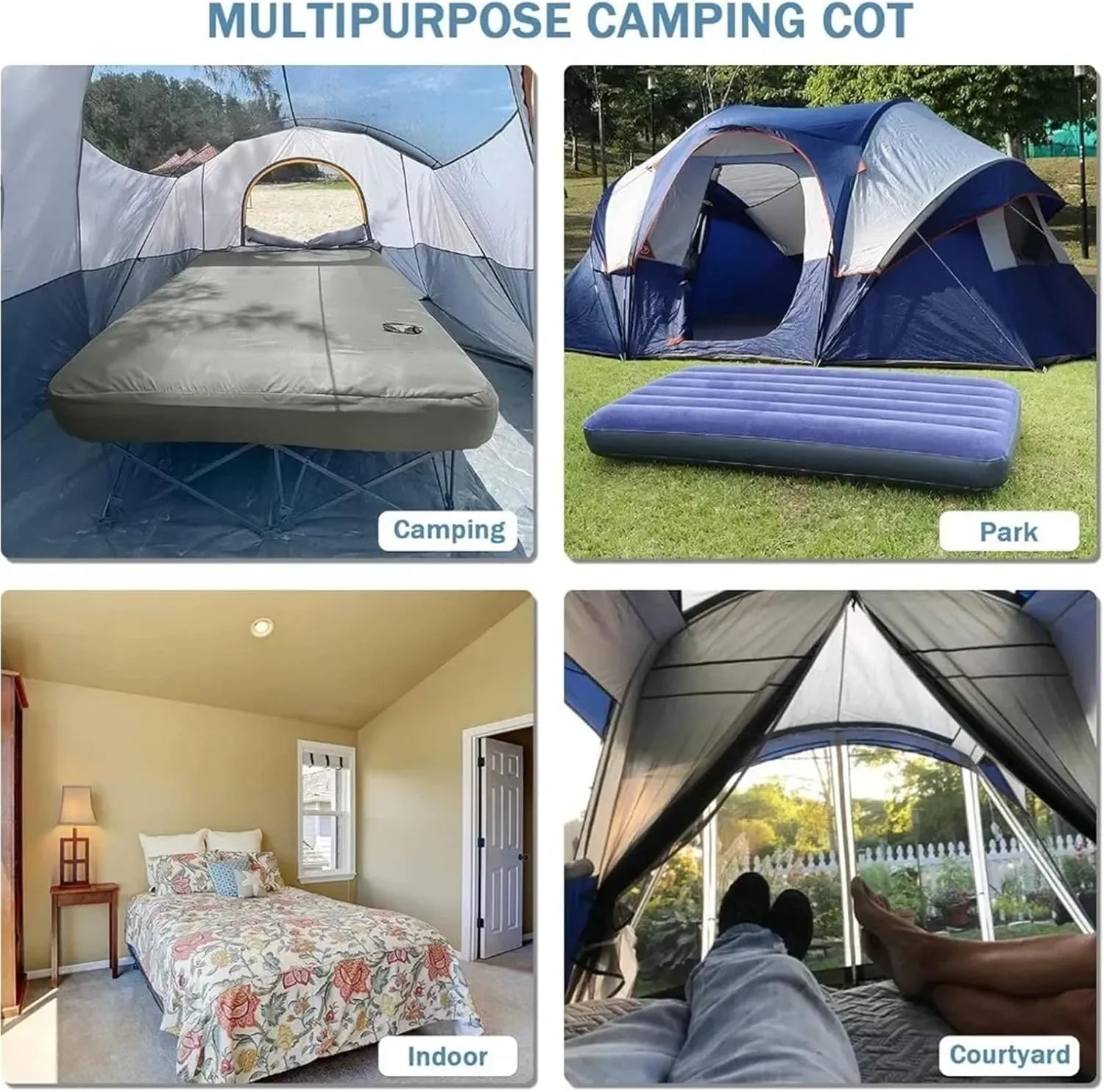 2 Person Camping Cot, Folding Camping Bed with Inflatable Air Mattress and Carry Bag (not Included The Airpump)(Grey-Twin)