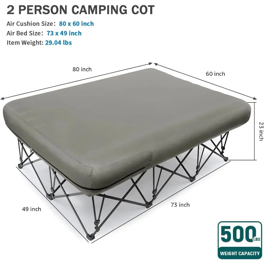 2-Person Camping Cot with Inflatable Air Mattress – Portable Folding Bed for Outdoor Travel and Beach Vacations