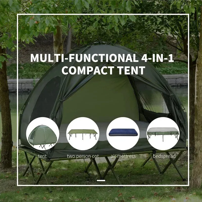 2 Person Foldable Camping Cot with Tent and Air Mattress