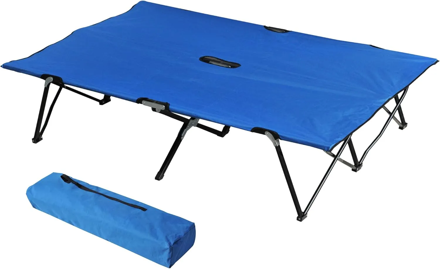 2 Person Folding Camping Cot for Adults, 50" Extra Wide Outdoor Portable Sleeping Cot with Carry Bag, Elevated Camping Bed, Beach Hiking, Blue