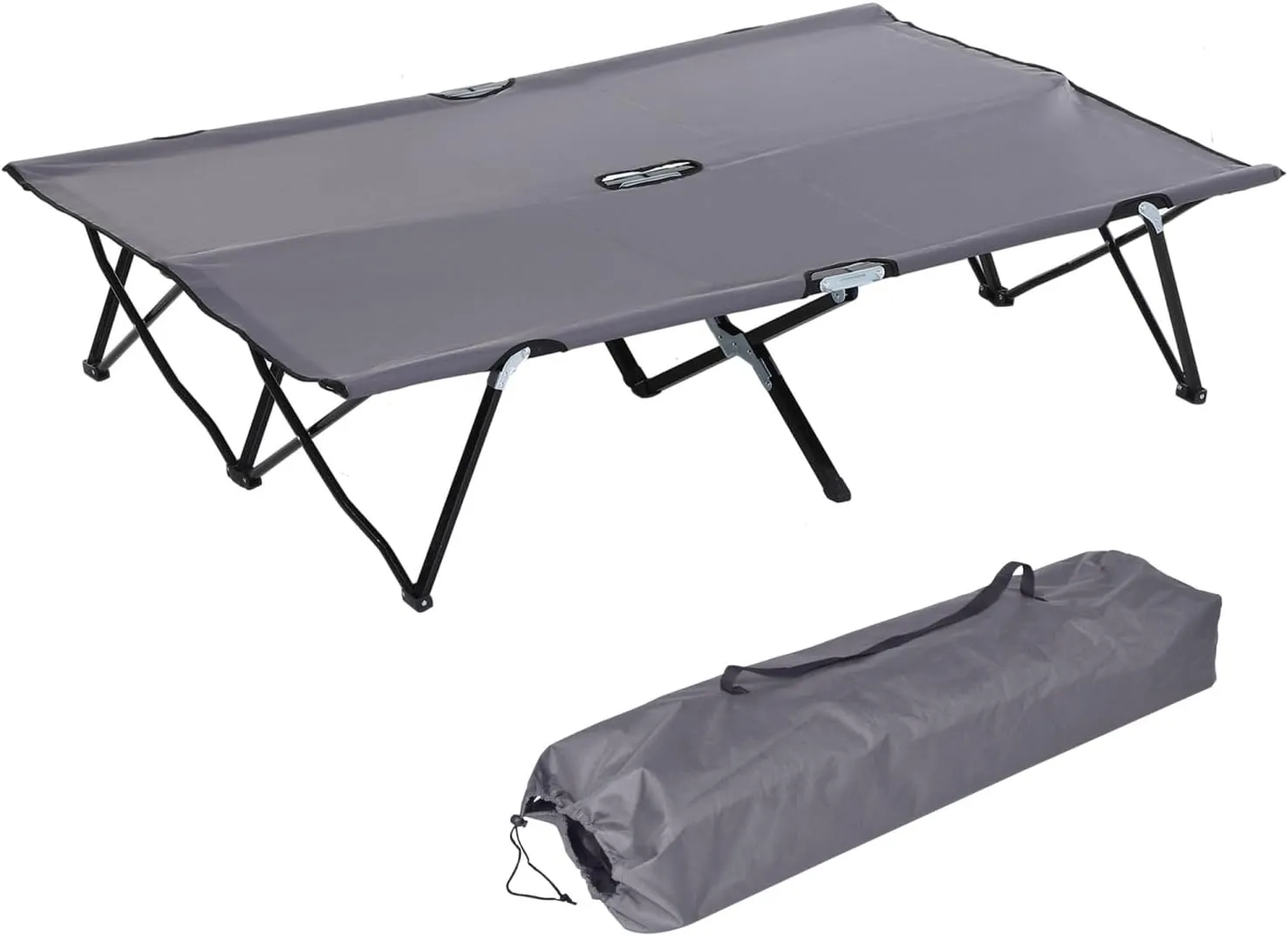 2 Person Folding Camping Cot for Adults, 50" Extra Wide Outdoor Portable Sleeping Cot with Carry Bag, Elevated Camping Bed, Beach Hiking, Grey