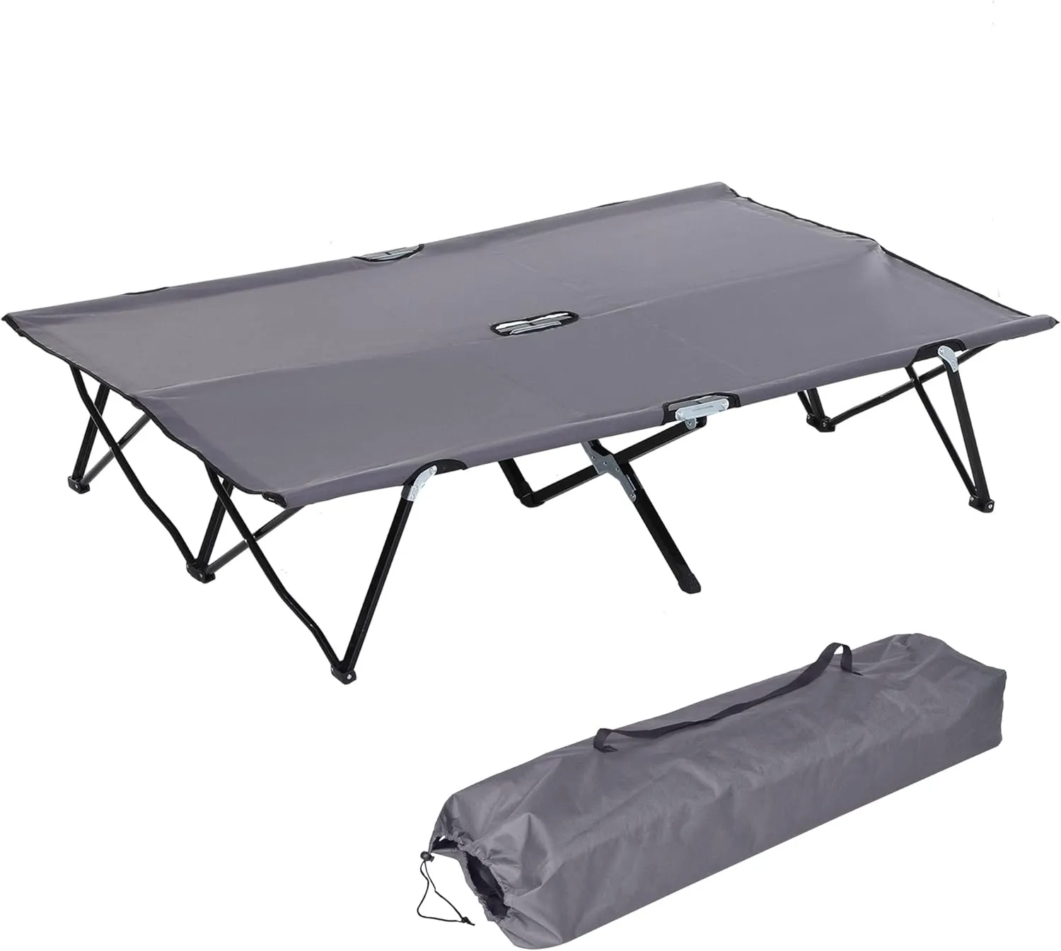 2 Person Folding Camping Cot for Adults, Extra Wide Outdoor Portable Sleeping Cot(50")，Elevated Camping Bed for Beach Hiking, Grey