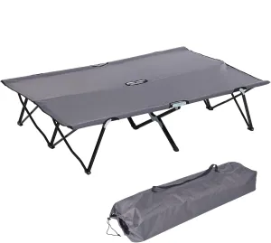2 Person Folding Camping Cot for Adults, Extra Wide Outdoor Portable Sleeping Cot(50")，Elevated Camping Bed for Beach Hiking, Grey