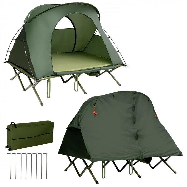 2-Person Outdoor Camping Tent with Inflatable Mattress and Carry Bag