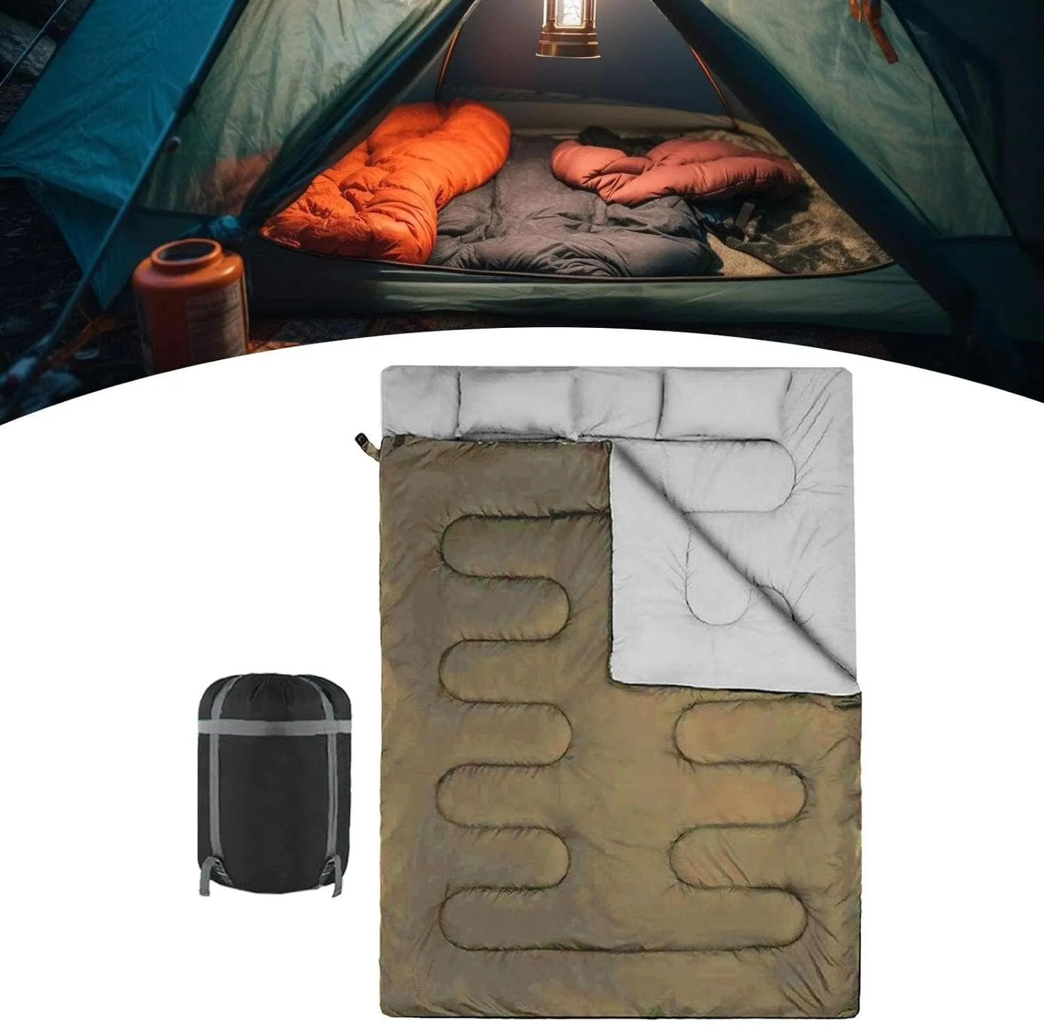 2 Person Outdoor Sleeping Bag for Backpacking and Camping with Carry Pouch