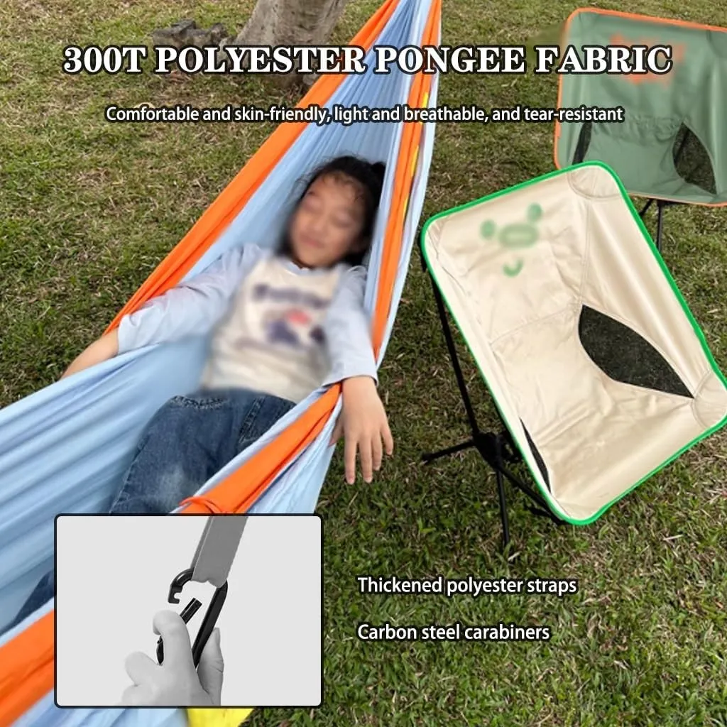 2-Piece Camping Hammock, Outdoor Anti-Rollover Double Hanging Bed, Two-Color Splicing Appearance, Load Bearing 200kg/440.9lbs