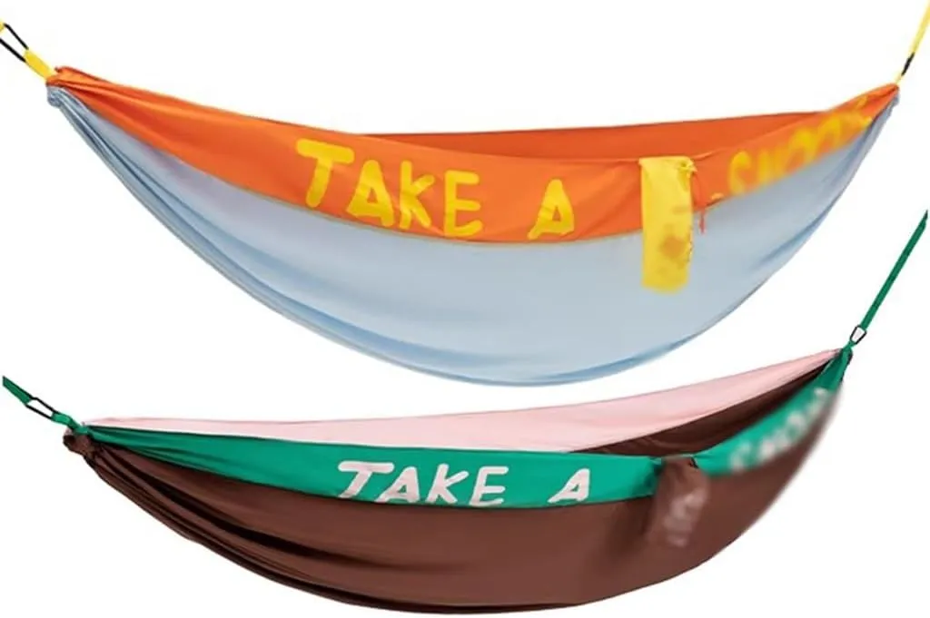 2-Piece Camping Hammock, Outdoor Anti-Rollover Double Hanging Bed, Two-Color Splicing Appearance, Load Bearing 200kg/440.9lbs