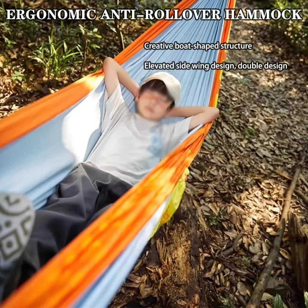2-Piece Camping Hammock, Outdoor Anti-Rollover Double Hanging Bed, Two-Color Splicing Appearance, Load Bearing 200kg/440.9lbs