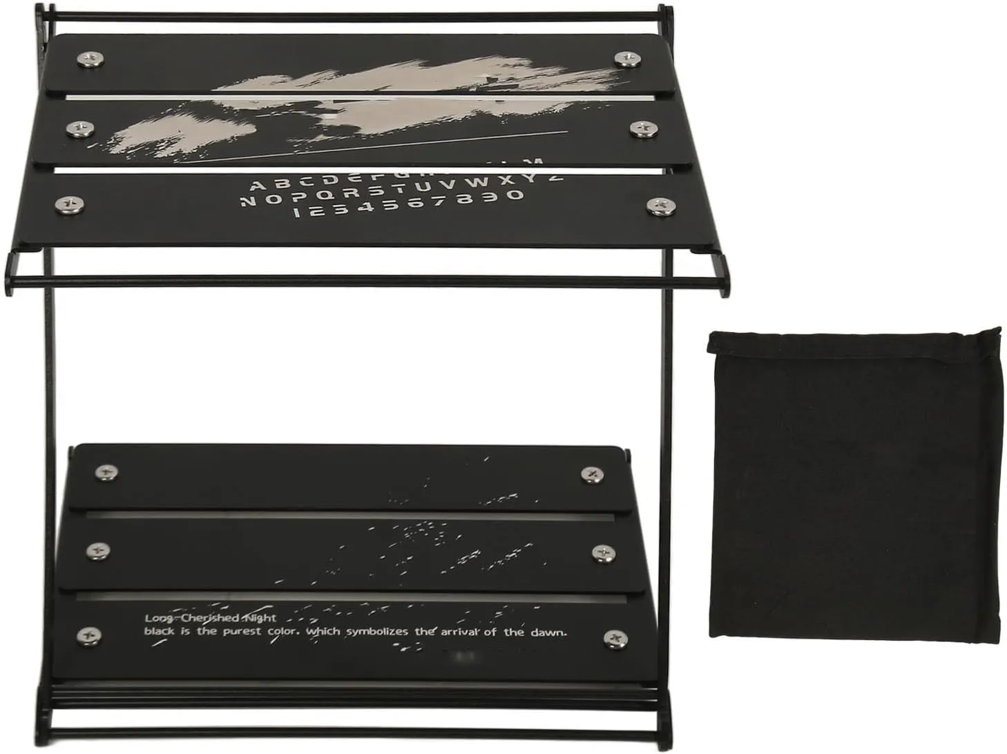 2 Tier Folding Table Rack, Black Storage Rack, Aluminium Alloy Z Shape Multipurpose Camp Accessory, with Storage Bag, for Picnic Outdoor