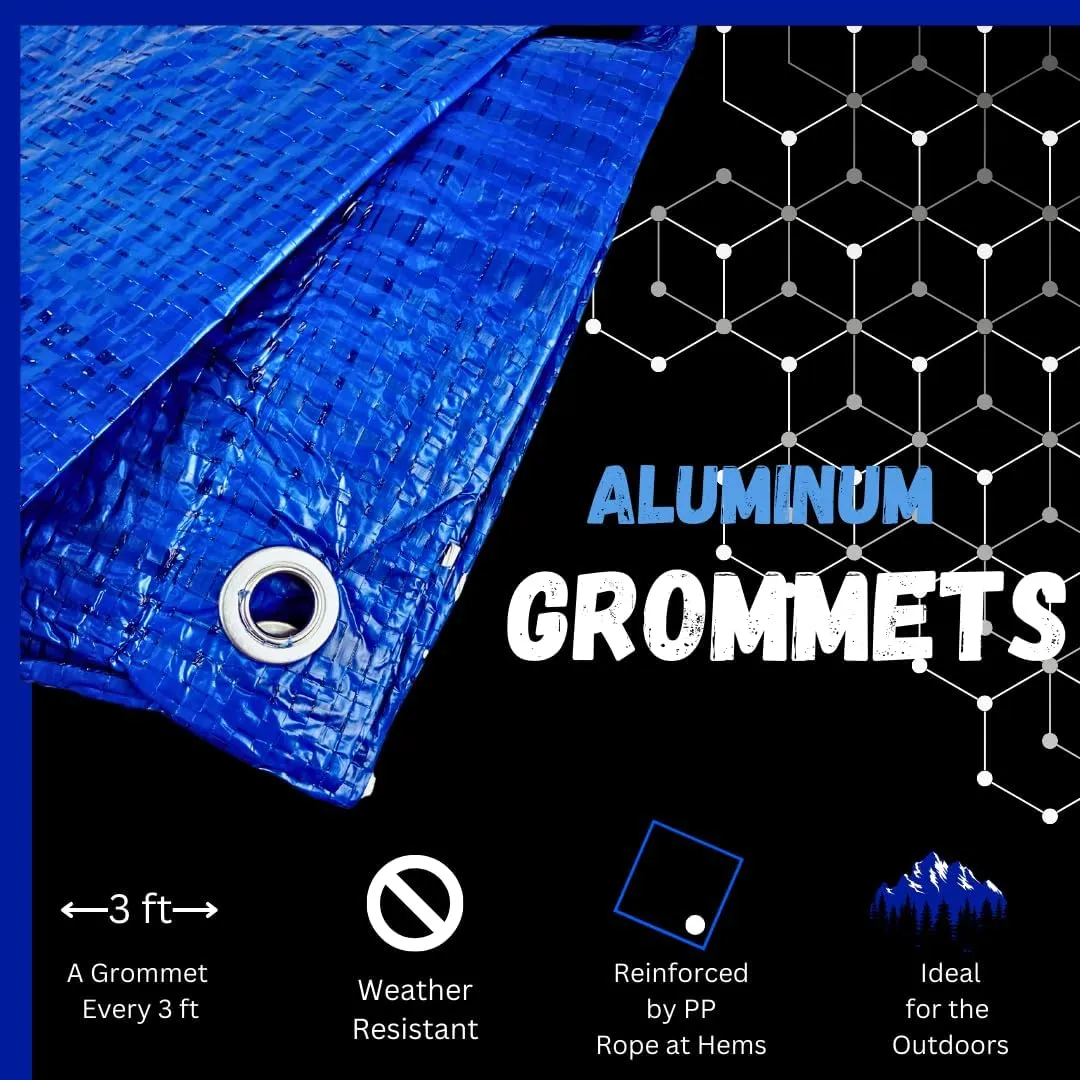 20' X 20' Blue Poly Tarp Cover | 5 Mil Thickness | 100% Waterproof, UV Resistant, Rip and Tear Proof Tarpaulin | Includes Grommets | Great for Outdoors & Protecting Valuables