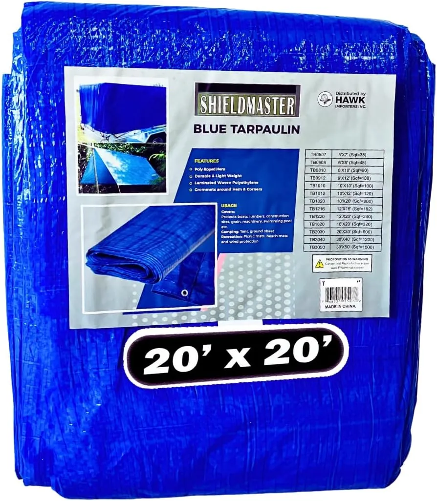 20' X 20' Blue Poly Tarp Cover | 5 Mil Thickness | 100% Waterproof, UV Resistant, Rip and Tear Proof Tarpaulin | Includes Grommets | Great for Outdoors & Protecting Valuables