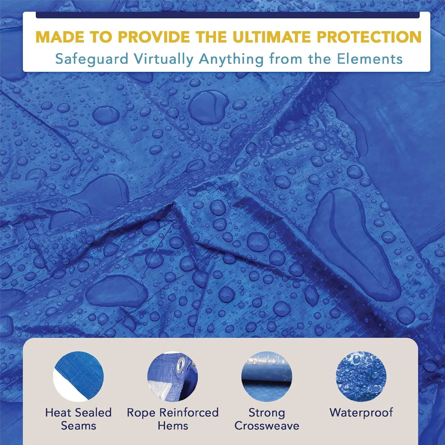 20' x 20' Waterproof Tarp, Medium Duty Reversible Blue/Silver, Multipurpose Indoor and Outdoor Tarps for Tents, Wood Cover, Furniture, Car, Boat, Pool, Tear Resistant, Blue