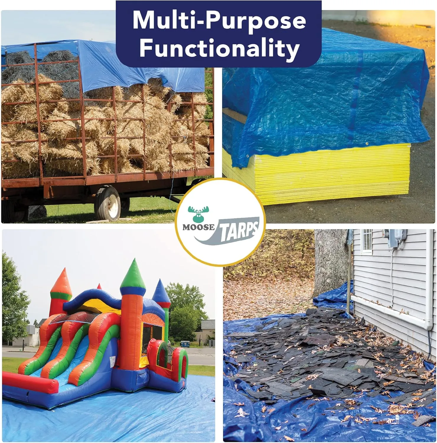 20' x 20' Waterproof Tarp, Medium Duty Reversible Blue/Silver, Multipurpose Indoor and Outdoor Tarps for Tents, Wood Cover, Furniture, Car, Boat, Pool, Tear Resistant, Blue