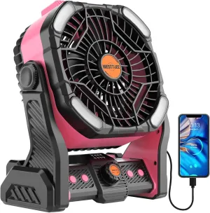 20000mAh Battery powered fan Camping essentials,Portable fan Battery Operated Rechargeable Tent Fan with Light & Hook X26A Pink