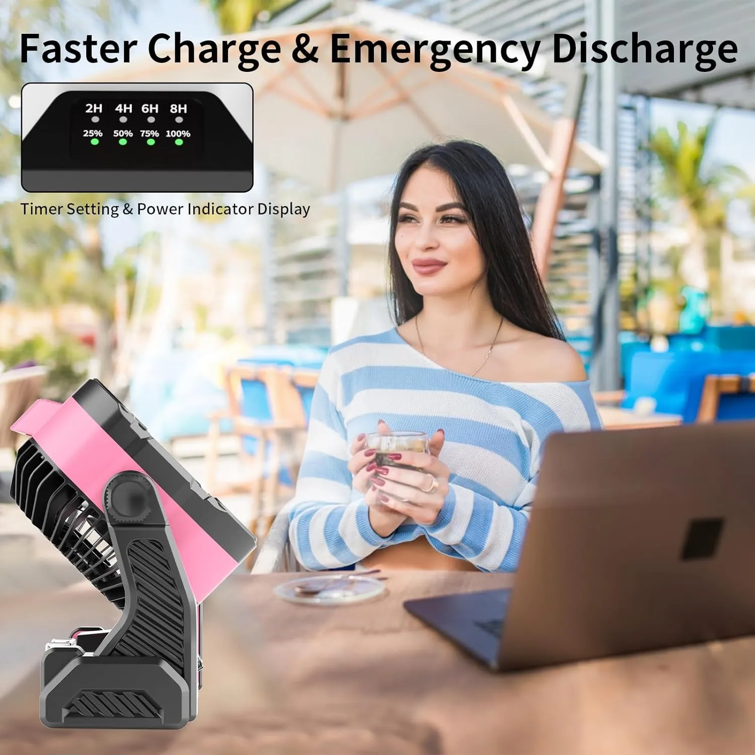 20000mAh Battery powered fan Camping essentials,Portable fan Battery Operated Rechargeable Tent Fan with Light & Hook X26A Pink