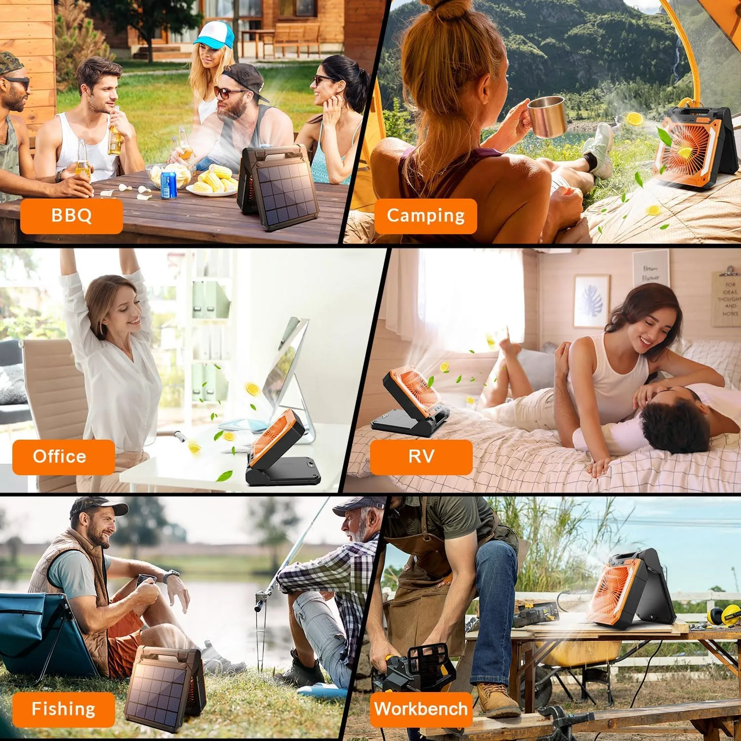 20000mAh Portable Fan Rechargeable with Solar Panel 2-in-1, 3 Speeds Cordless Battery Powered Fan with Led Lantern,Timer, Quiet USB-C Table Fan for Travel Tent Hurricane Office Home Bedroom (Orange)