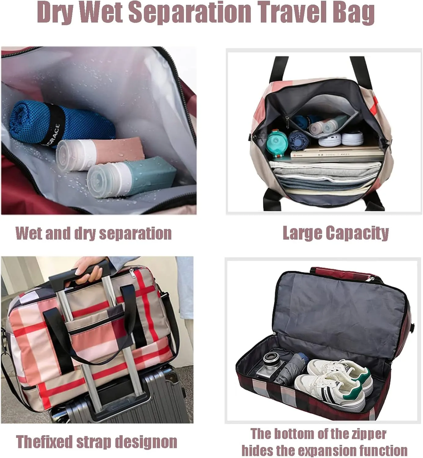 2022 New Foldable Dry/Wet Separation Travel Bag, Large Capacity Folding Travel Bag, Lightweight Waterproof Foldable Travel Duffel Bag, for Sports, Camping (Black)
