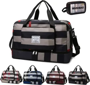 2022 New Foldable Dry/Wet Separation Travel Bag, Large Capacity Folding Travel Bag, Lightweight Waterproof Foldable Travel Duffel Bag, for Sports, Camping (Black)