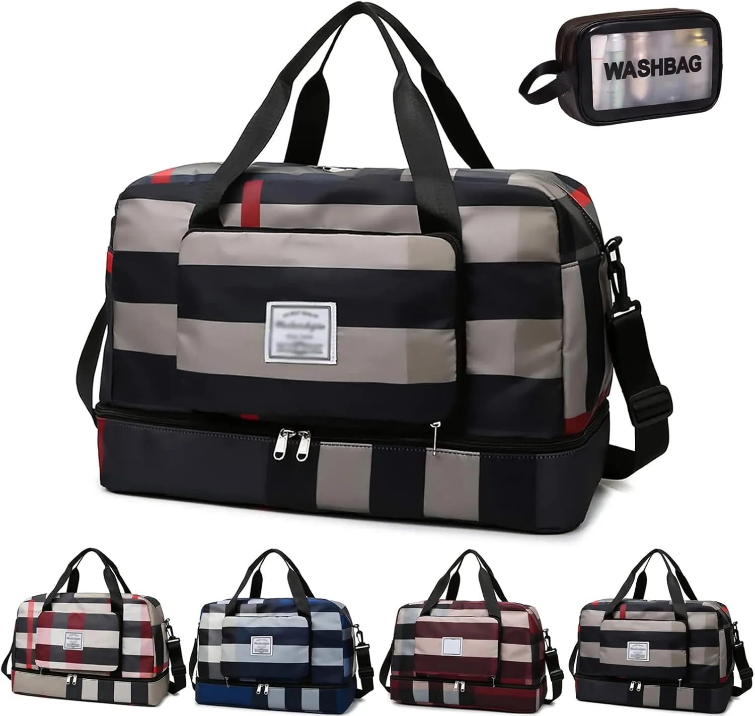 2022 New Foldable Dry/Wet Separation Travel Bag, Large Capacity Folding Travel Bag, Lightweight Waterproof Foldable Travel Duffel Bag, for Sports, Camping (Black)