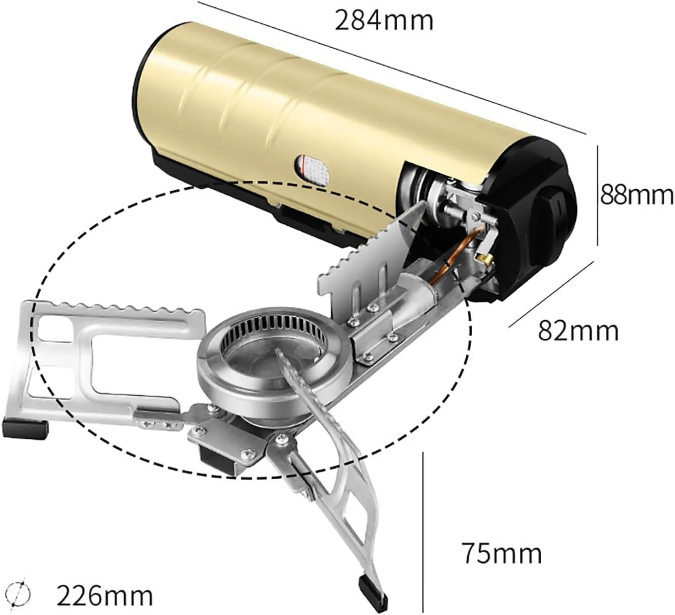 2025 Foldable Cassette Stove, 3 Levels of Fire Power Adjustable, 2600W Outdoors Butane Gas Stove, Collapsible Backpacking Stove, Equipped with Storage Bag