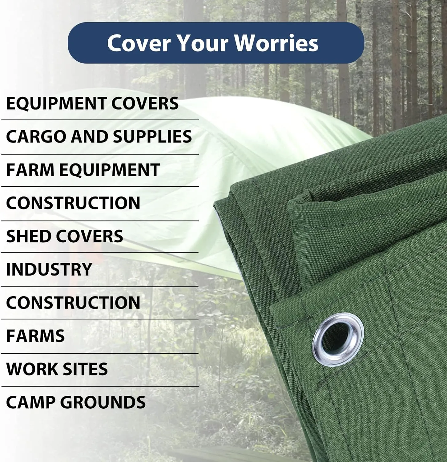 20’x24’ Canvas Tarp Heavy Duty Water Resistant Tarpaulins with Aluminum Grommets,UV Resistant, 22Mil Multipurpose Drop Cloth, 14oz Cover Sheet for Outdoor and Indoor Use with Ropes Green