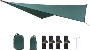 210T Polyester Fabric Portable Multifunctional Outdoor Camping Tent Travel Backpacking Awning Awning Waterproof Suitable for Hammock or Camping Equipment Lightweight Easy (Dark Green)