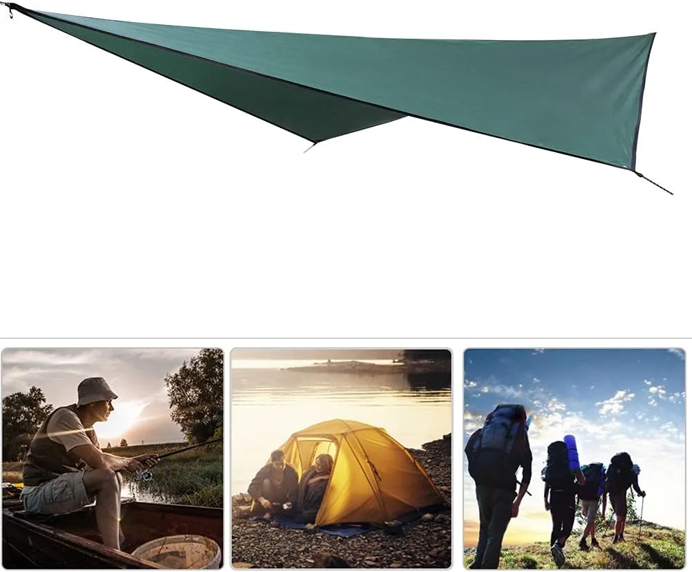 210T Polyester Fabric Portable Multifunctional Outdoor Camping Tent Travel Backpacking Awning Awning Waterproof Suitable for Hammock or Camping Equipment Lightweight Easy (Dark Green)