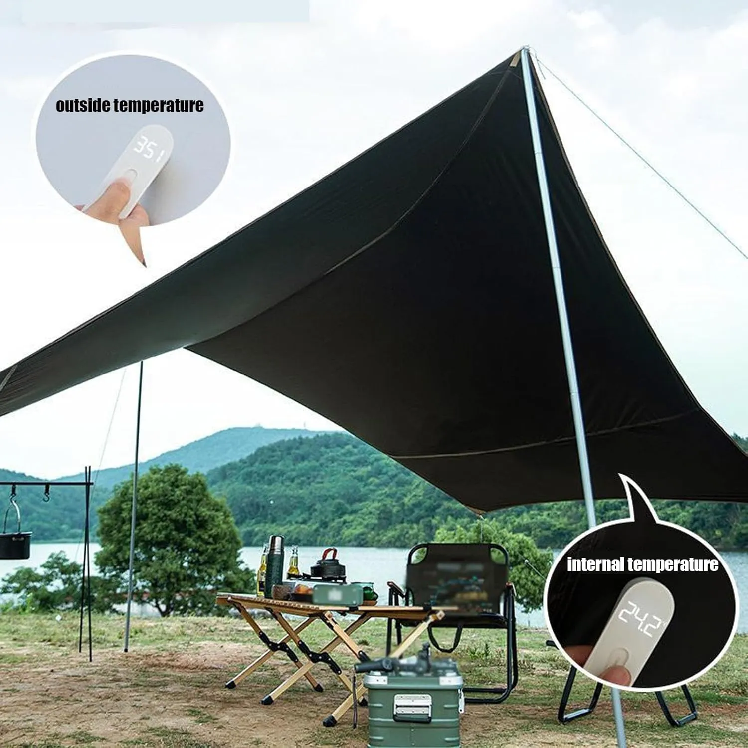 220x177inch Waterproof Portable Tarp Multifunctional with Poles Outdoor Camping Traveling Awning Backpacking Tarp Shelter Rain Tarp(Rice-White,177x173x102inch)