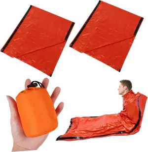 2pcs Emergency Sleeping Bags for Camping Warm Keeping Survival Gear Lightweight Compact for Hiking Trekking Storage Bag