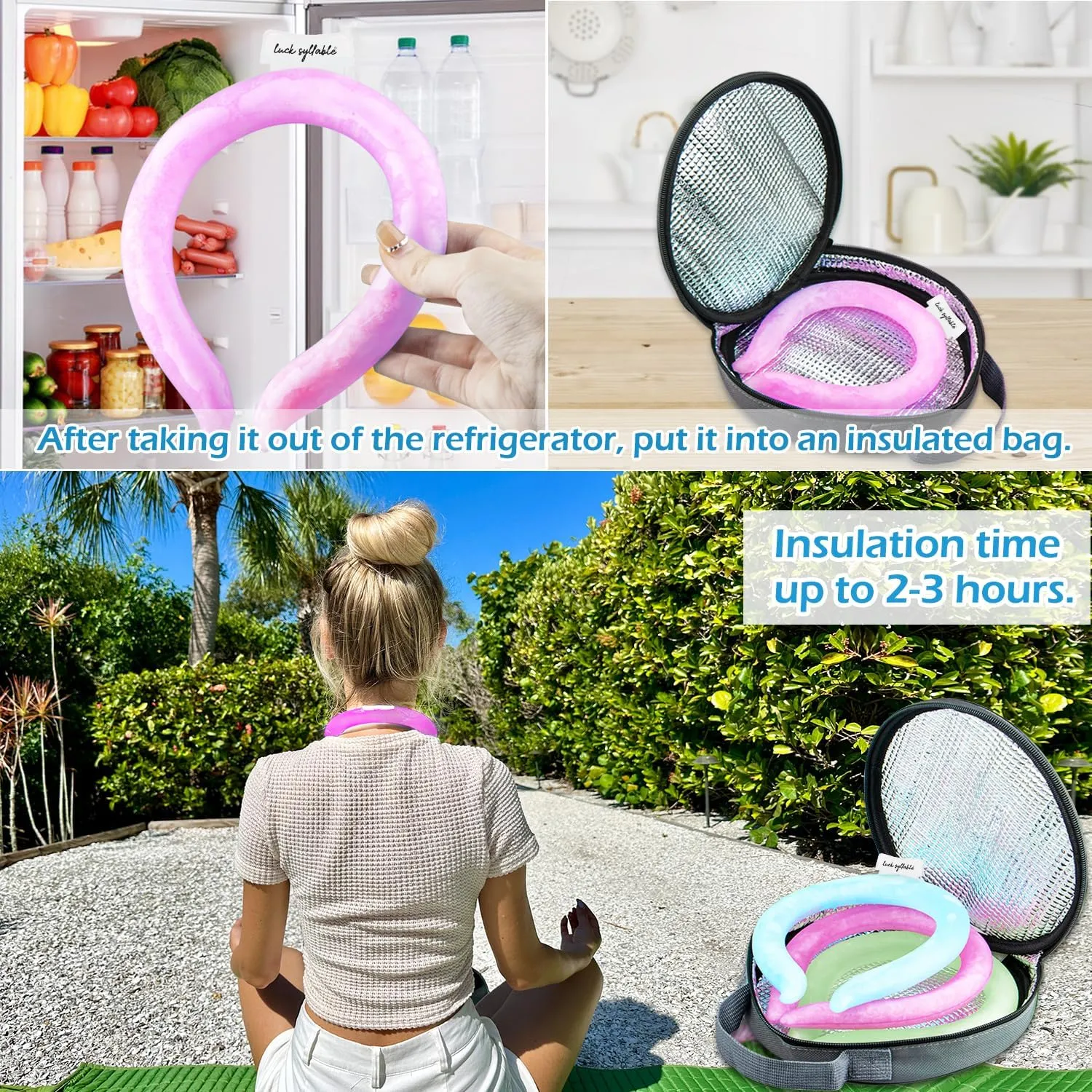 2PCS Neck CoolingTube with Insulated Bag, Reusable Ice Coolers Wearable Body CoolingProducts, Neck Coolers for HotWeather (Pink*2)