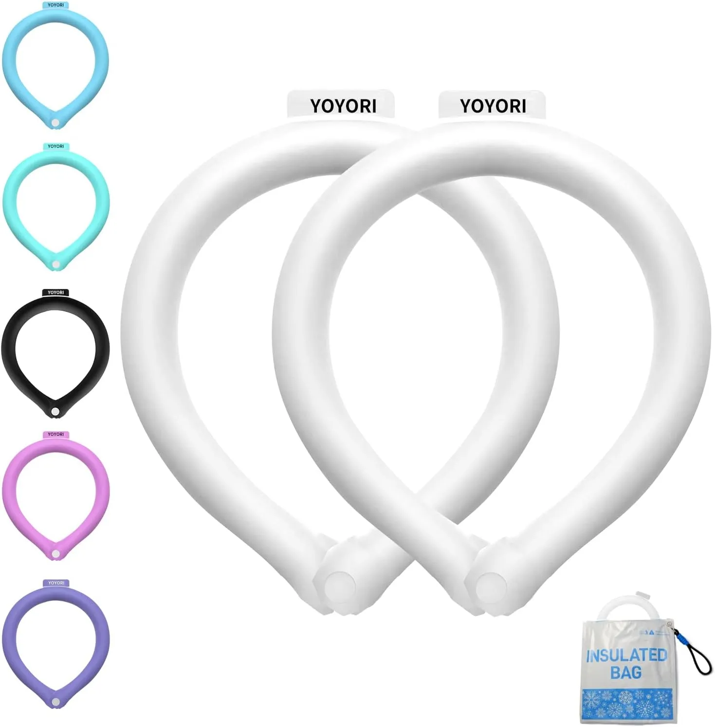 2PCS Snap Button Neck Cooling Tube with Insulated Bag,Reusable 18℃/64℉ Ice Neck Ring Wearable Body Cooling Products for Summer Heat (White*2/Snap Button)