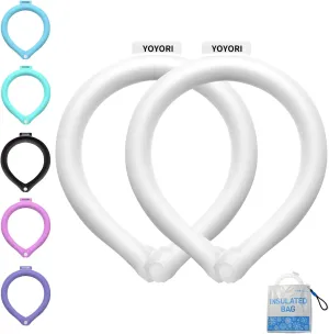2PCS Snap Button Neck Cooling Tube with Insulated Bag,Reusable 18℃/64℉ Ice Neck Ring Wearable Body Cooling Products for Summer Heat (White*2/Snap Button)