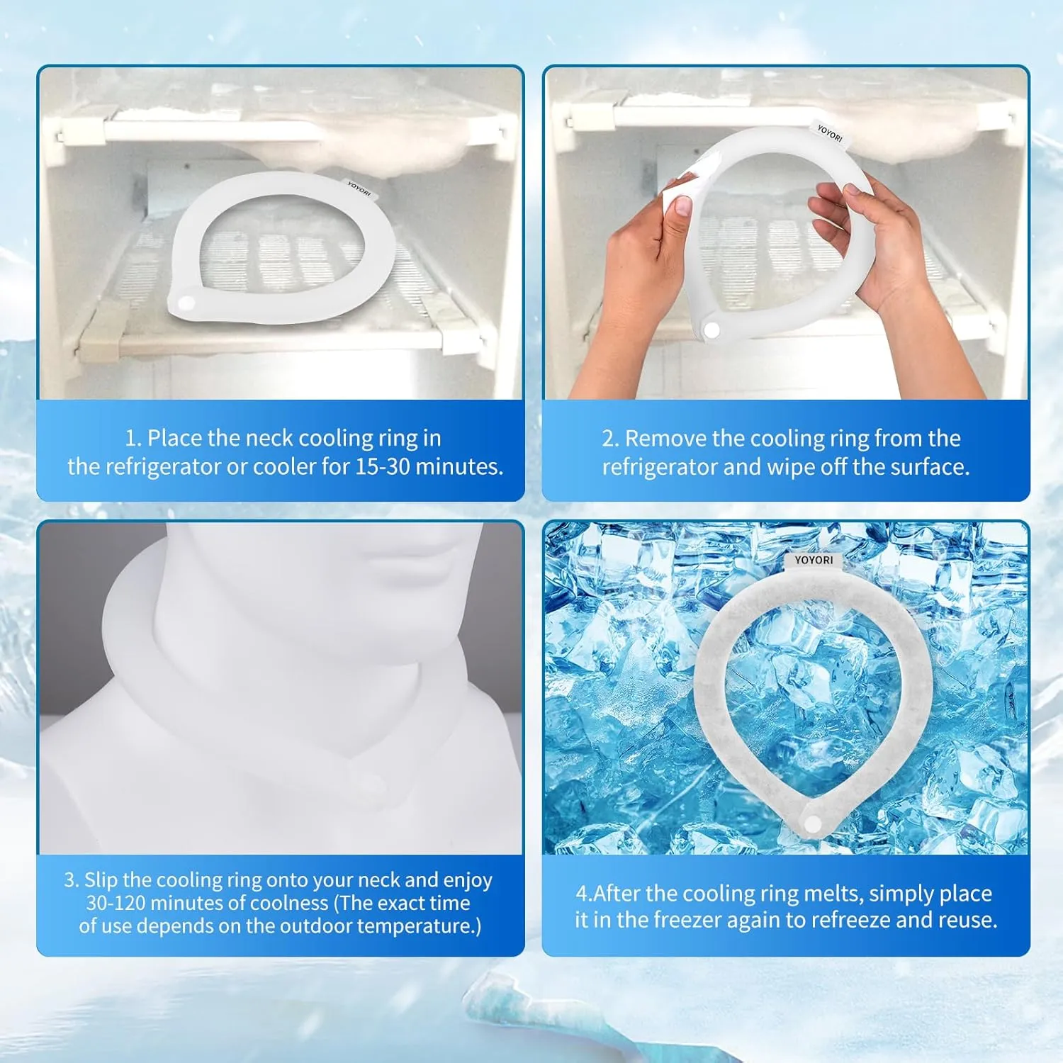 2PCS Snap Button Neck Cooling Tube with Insulated Bag,Reusable 18℃/64℉ Ice Neck Ring Wearable Body Cooling Products for Summer Heat (White*2/Snap Button)