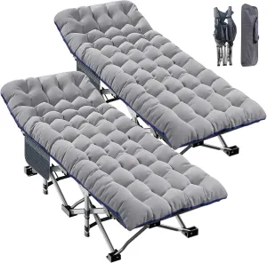 2PK Oversized Heavy Duty Camping Cots for Adults, 500lb Capacity Double Layer 1200D, Portable Folding Guest Beds with Mat & Carry Bag for Indoor/Outdoor Use