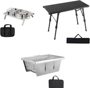 3 In 1 IGT Camping Table with Camping Stove and Charcoal Grill