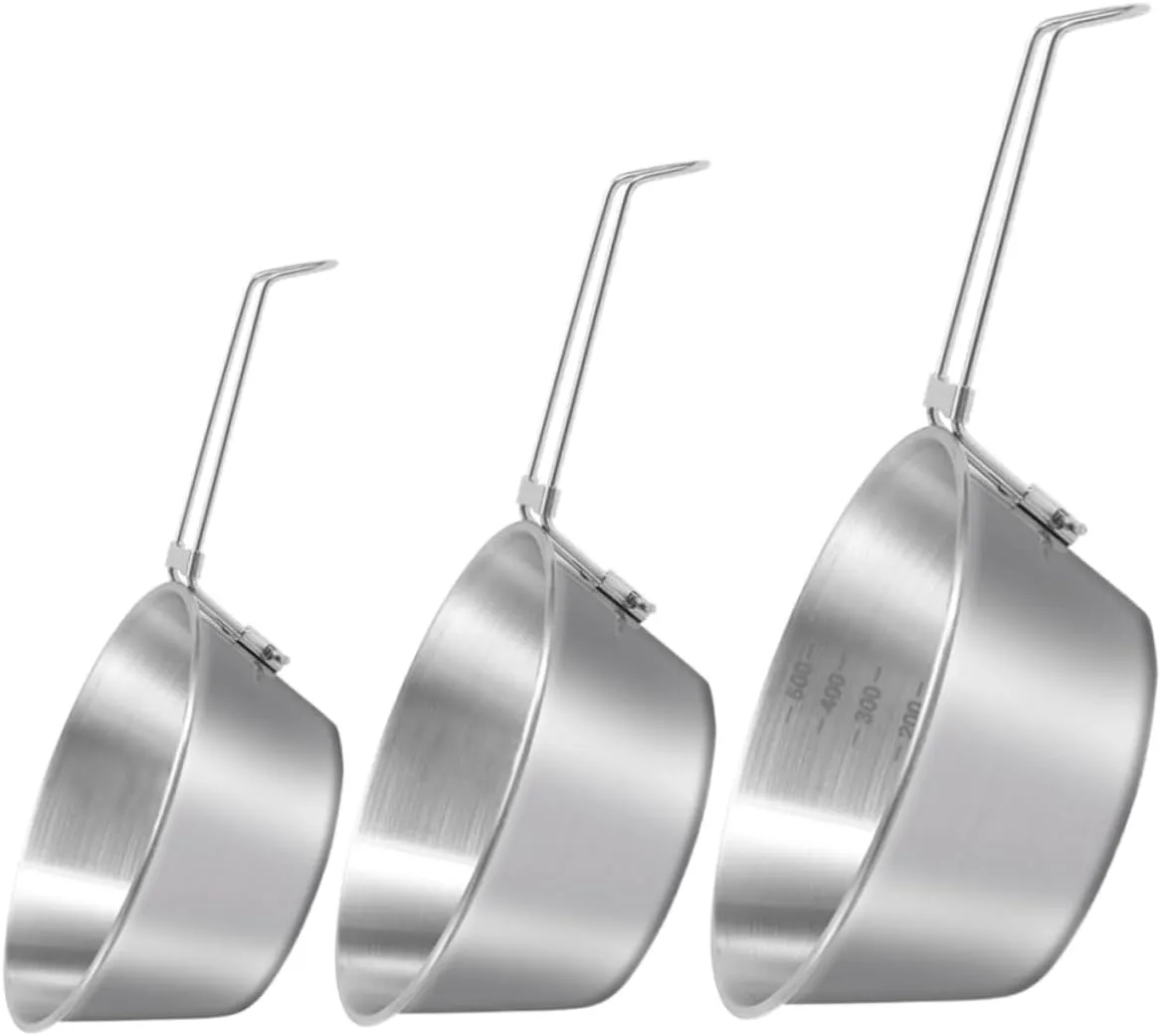 3-piece Stainless Steel Camping Bowl Kit with Folding Handle Durable Mixing Bowls for Outdoor Camping and Picnics