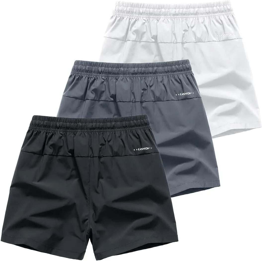 3 Set Men's Workout Athletic Shorts Lightweight Moisture Wicking 3" Running Shorts with Zipper Pockets Gym Beach