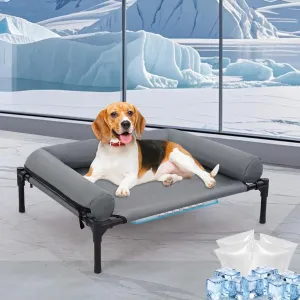 30'' Outdoor Elevated Dog Bed with Pillow, Raised Dogs Bed with Four Ice Pack, Breathable Cooling Dog Cot Beds Small Medium Size Dogs, Outdoor Pet Hammock Bed, Outside Pet Beds(Small)