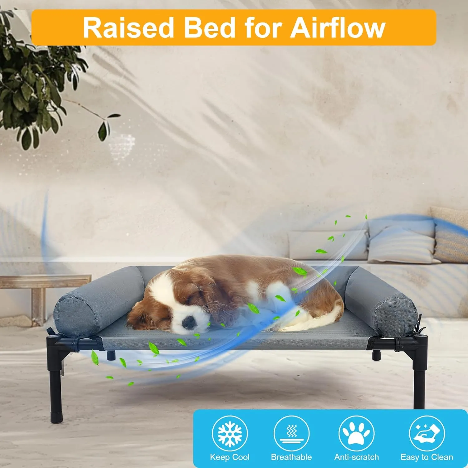 30'' Outdoor Elevated Dog Bed with Pillow, Raised Dogs Bed with Four Ice Pack, Breathable Cooling Dog Cot Beds Small Medium Size Dogs, Outdoor Pet Hammock Bed, Outside Pet Beds(Small)