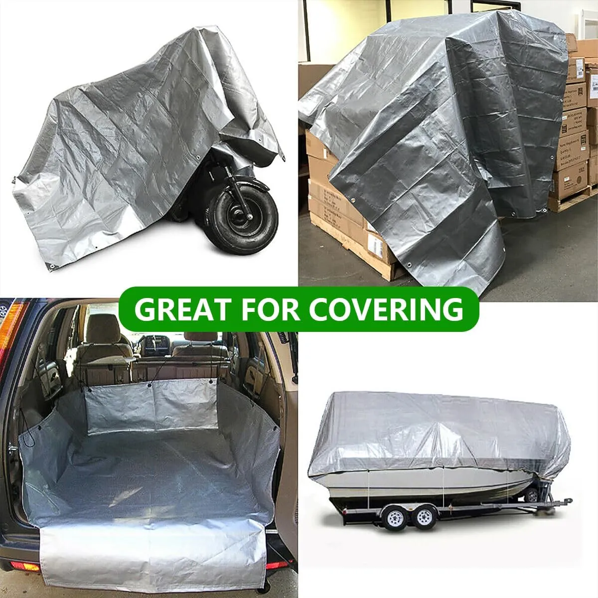 30' x 30' Tarps Heavy Duty Waterproof, 10 Mil Silver Poly Tarp Cover, UV Resistant, Rip and Tear Proof Tarpaulin with Grommets and Reinforced Edges for Roof, Patio, Camping, Boat, Pool
